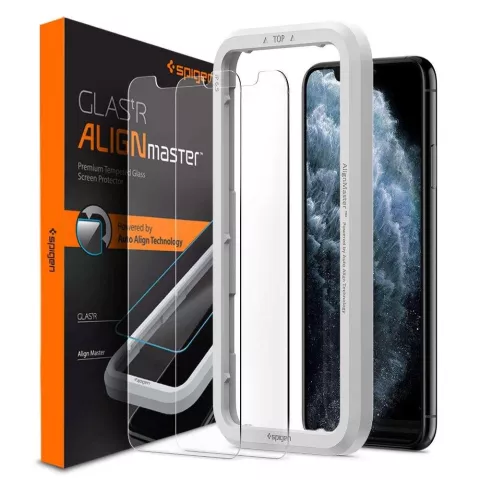 Spigen Glas tR AlignMaster (2 Pack) + Frame screenprotector geschikt voor iPhone XR en iPhone 11