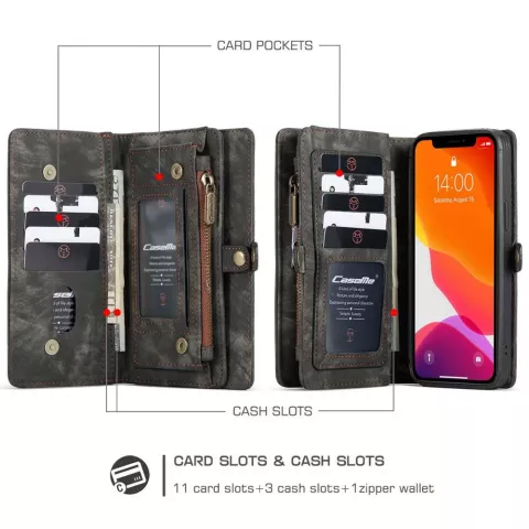 Caseme Retro Wallet splitleder hoesje voor iPhone 12 en iPhone 12 Pro - zwart