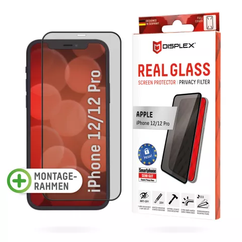 Displex Privacy Glass FC + Frame screenprotector geschikt voor iPhone 12 en iPhone 12 Pro - transparant