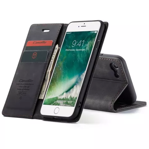 Caseme Retro Wallet Case hoesje geschikt voor iPhone 7, 8, SE 2020 en SE 2022 - zwart