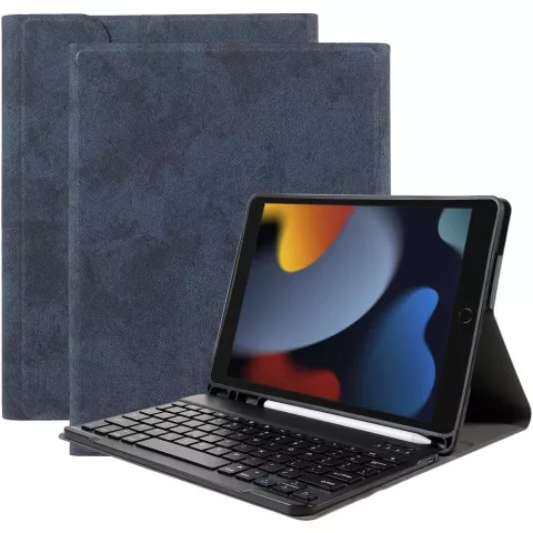 Just in Case Vintage Bluetooth Keyboard Cover AZERTY hoes voor iPad 10.2 inch - blauw