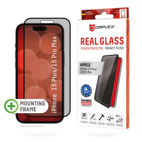 Displex Privacy Glass Screenprotector geschikt voor iPhone 15 Plus &amp; iPhone 15 Pro Max - Transparant