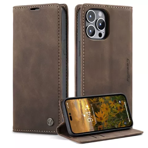 Caseme Retro Wallet Case hoesje geschikt voor iPhone 15 Pro - Coffee