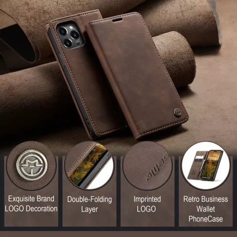 Caseme Retro Wallet Case hoesje geschikt voor iPhone 15 Pro - Coffee