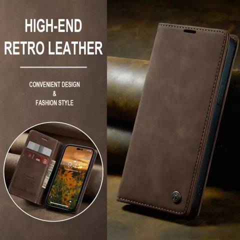 Caseme Retro Wallet Case hoesje geschikt voor iPhone 15 Pro - Coffee