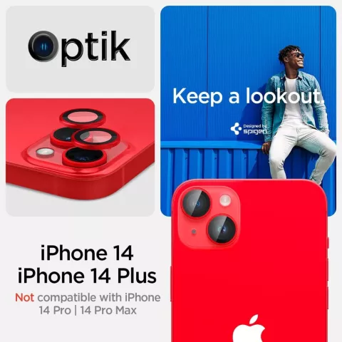 Spigen Camera Lens Glass Protector 2 Pack geschikt voor iPhone 14 Plus en iPhone 14 - Red