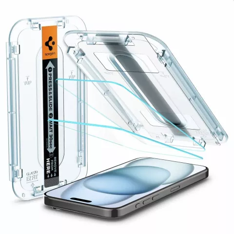 Spigen Glass Montage Frame EZ FIT 2 Pack AGL06903 Screenprotector geschikt voor iPhone 15 - Transparant