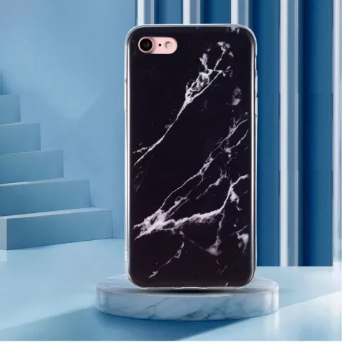 Marmer TPU hoesje case geschikt voor iPhone 7 8 SE 2020 SE 2022 - Marble - Zwart