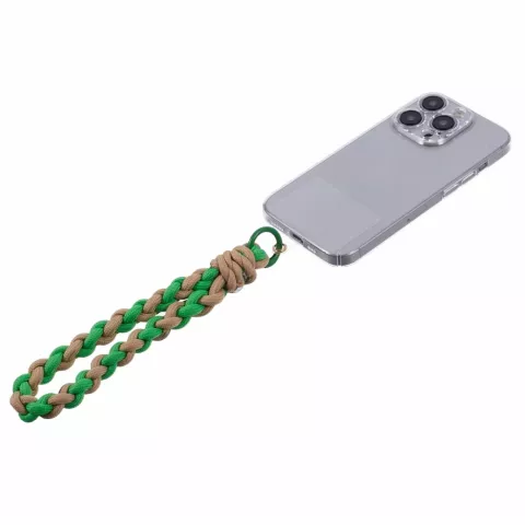 Telefoonkoord Robuust Touw Gevlochten Polsbandje met Bevestigingsplaatje Smartphone Telefoon - Camo Army Green