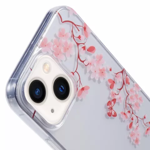 Zen Bloesem Bloemtakken Natuur Vlinders TPU hoesje geschikt voor iPhone 13 - doorzichtig