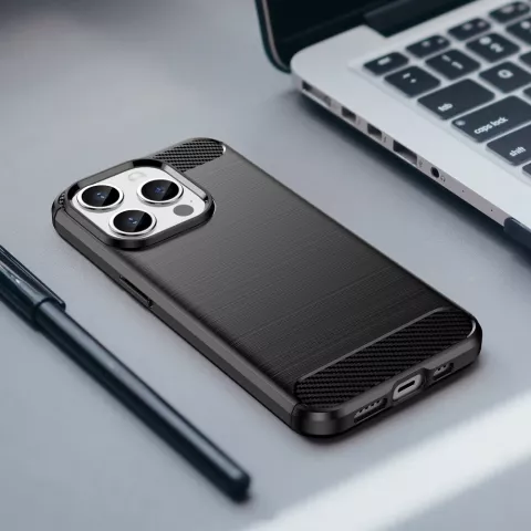 Carbon Armor TPU met geborstelde afwerking hoesje geschikt voor iPhone 16 Pro - zwart