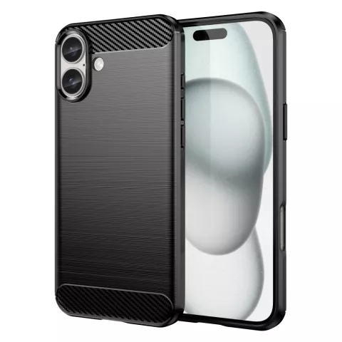 Carbon Armor TPU met geborstelde afwerking hoesje geschikt voor iPhone 16 Plus - zwart