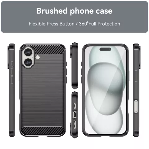 Carbon Armor TPU met geborstelde afwerking hoesje geschikt voor iPhone 16 Plus - zwart