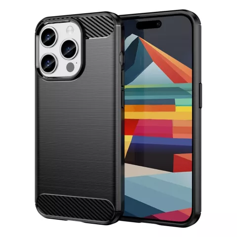 Carbon Armor TPU met geborstelde afwerking hoesje geschikt voor iPhone 16 Pro Max - zwart