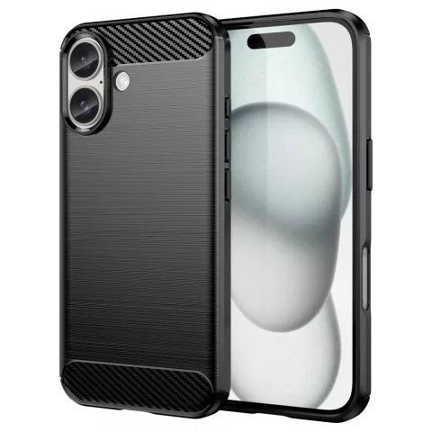 Carbon Armor TPU met geborstelde afwerking hoesje geschikt voor iPhone 16 - zwart