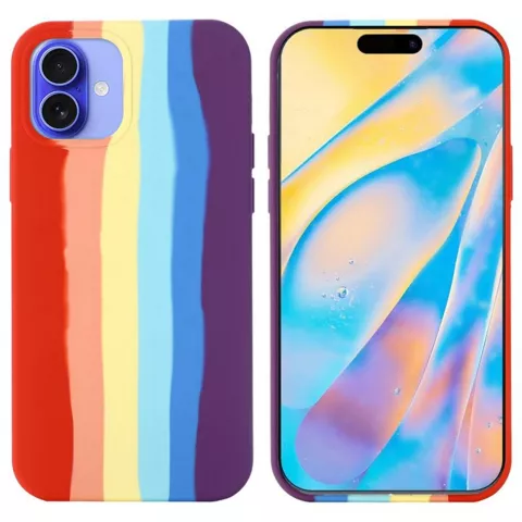 Rainbow Pride siliconen hoesje geschikt voor iPhone 16 - pastel