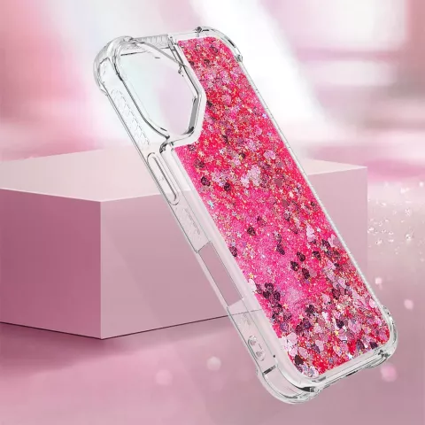 Glitter TPU met versterkte hoeken hoesje geschikt voor iPhone 16 - transparant roze