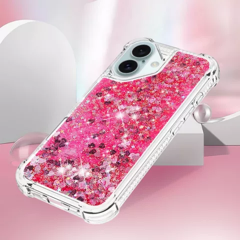 Glitter TPU met versterkte hoeken hoesje geschikt voor iPhone 16 Plus - transparant roze