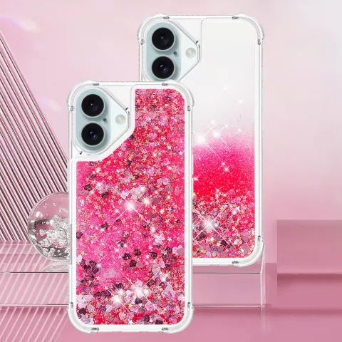 Glitter TPU met versterkte hoeken hoesje geschikt voor iPhone 16 Plus - transparant roze