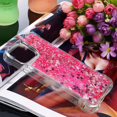 Glitter TPU met versterkte hoeken hoesje geschikt voor iPhone 16 Pro Max - transparant roze