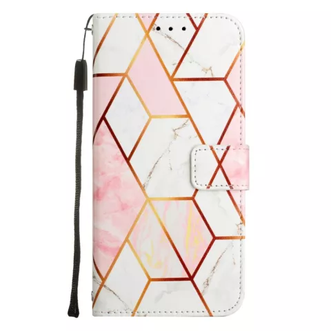 Rose Marble Wallet kunstleer hoesje geschikt voor iPhone 16 Pro - wit en roze