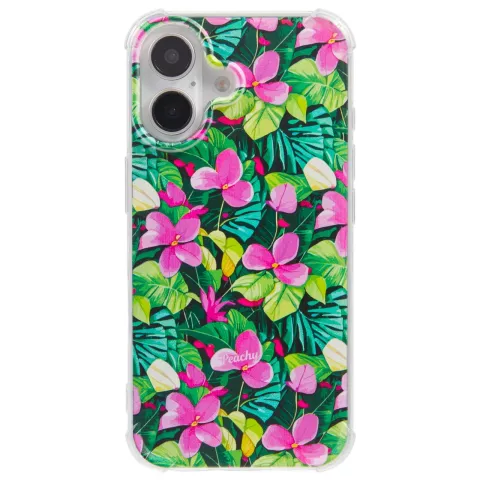 Tropical Leaves &amp; Flowers TPU met versterkte hoeken hoesje geschikt voor iPhone 16