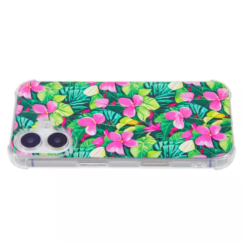 Tropical Leaves &amp; Flowers TPU met versterkte hoeken hoesje geschikt voor iPhone 16