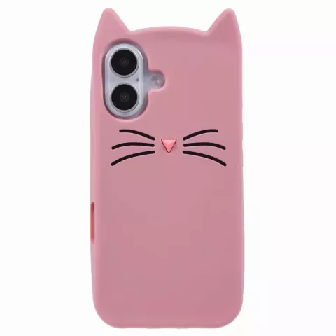 Schattige kat siliconen hoesje geschikt voor iPhone 16 - roze