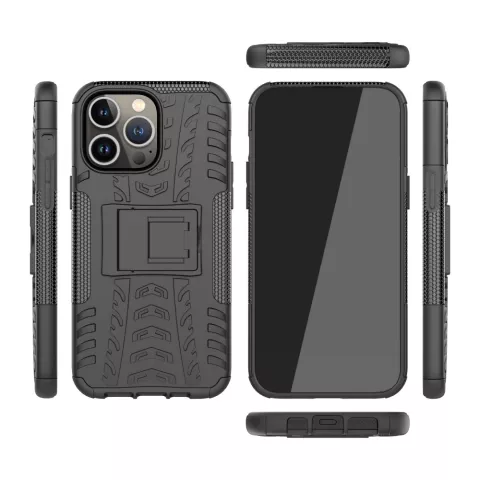 Shockproof Kickstand anti-slip kunststof en TPU hoesje geschikt voor iPhone 16 Pro Max - zwart