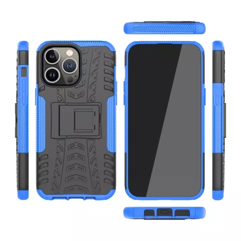 Shockproof Kickstand anti-slip kunststof en TPU hoesje geschikt voor iPhone 16 Pro Max - blauw