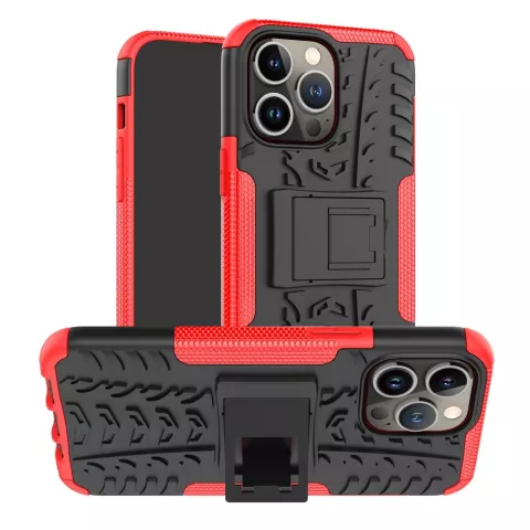 Shockproof Kickstand anti-slip kunststof en TPU hoesje geschikt voor iPhone 16 Pro Max - rood