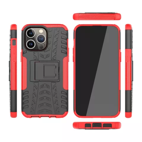 Shockproof Kickstand anti-slip kunststof en TPU hoesje geschikt voor iPhone 16 Pro Max - rood