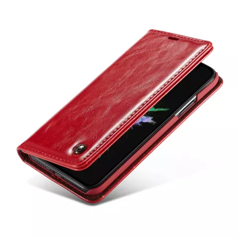 Caseme Kunstleer Wallet pasjeshouder hoesje geschikt voor iPhone X XS case - rood