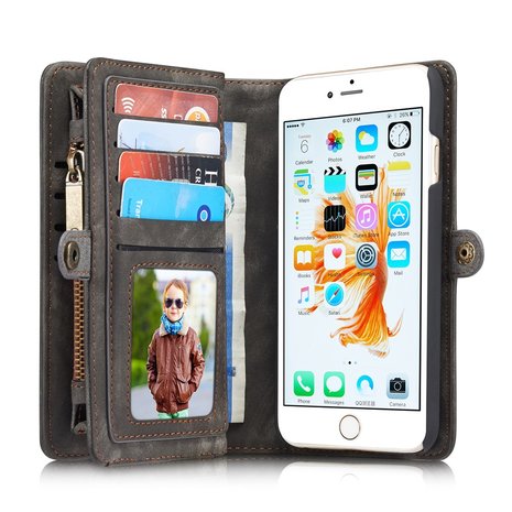 Instituut Mok beroerte Caseme splitlederen iPhone 6 Plus 6s Plus Wallet Bookcase Hoesje Portemonnee  - Grijs