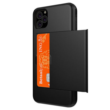 Nat Verwacht het Meesterschap Pasjeshouder hoesje portemonnee TPU hardcase iPhone 11 Pro Max - Zwart