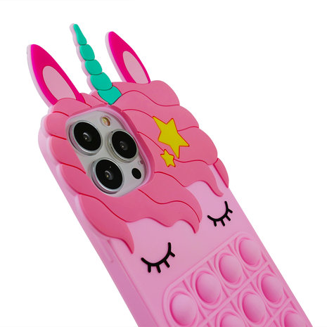 diep Geschikt diagonaal Unicorn Pop Fidget Bubble siliconen eenhoorn hoesje voor iPhone 11 Pro Max  - roze