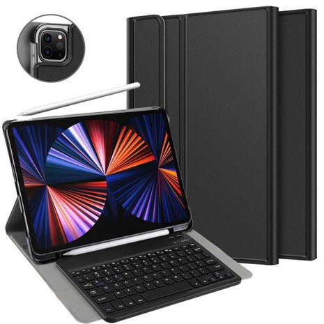 Just in Case Slimline Bluetooth Keyboard AZERTY kunstleer hoes iPad Pro 12.9 (2021 2022) - zwart