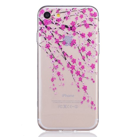 De layout Aarde Tot ziens Bloesem hoesje doorzichtig iPhone 7 8 SE 2020 2022 roze bloemen TPU case
