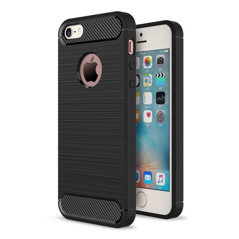 Onnodig handig noorden Zwarte carbon iPhone 5, 5s en SE 2016 TPU case Armor