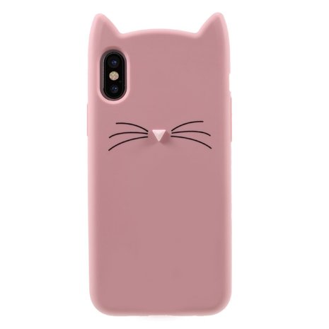spel Beurs verwijderen Roze kat hoesje iPhone X / iPhone XS siliconen cover oortjes