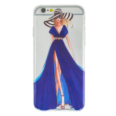 Gezichtsvermogen hoofdpijn knelpunt Meisje jurk elegant iPhone 6 6s TPU hoesje - Blauw Strepen - Doorzichtig