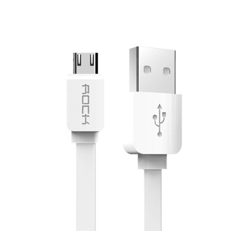 Wijzer melk wit single Rock USB naar Micro-USB kabel 1 meter - oplaadkabel plat wit Android