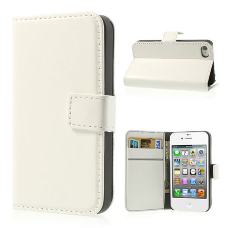 Geelachtig Draak Delegeren iPhone 4 4s Bookcase Portemonnee hoesje lederen wallet case - Wit