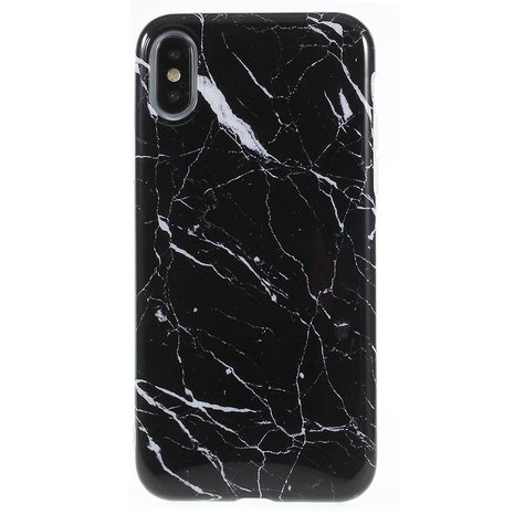 Natura bolvormig piano Marmer hoesje TPU marble case iPhone X / iPhone XS - Zwart