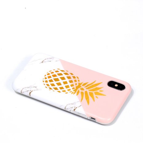 schokkend Encommium Verwaarlozing Flexibel hoesje gouden ananas marble roze marmer iPhone X XS - Roze Wit