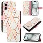 Rose Marble Wallet kunstleer hoesje geschikt voor iPhone 16 - wit en roze