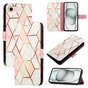 Rose Marble Wallet kunstleer hoesje geschikt voor iPhone 16e - wit en roze