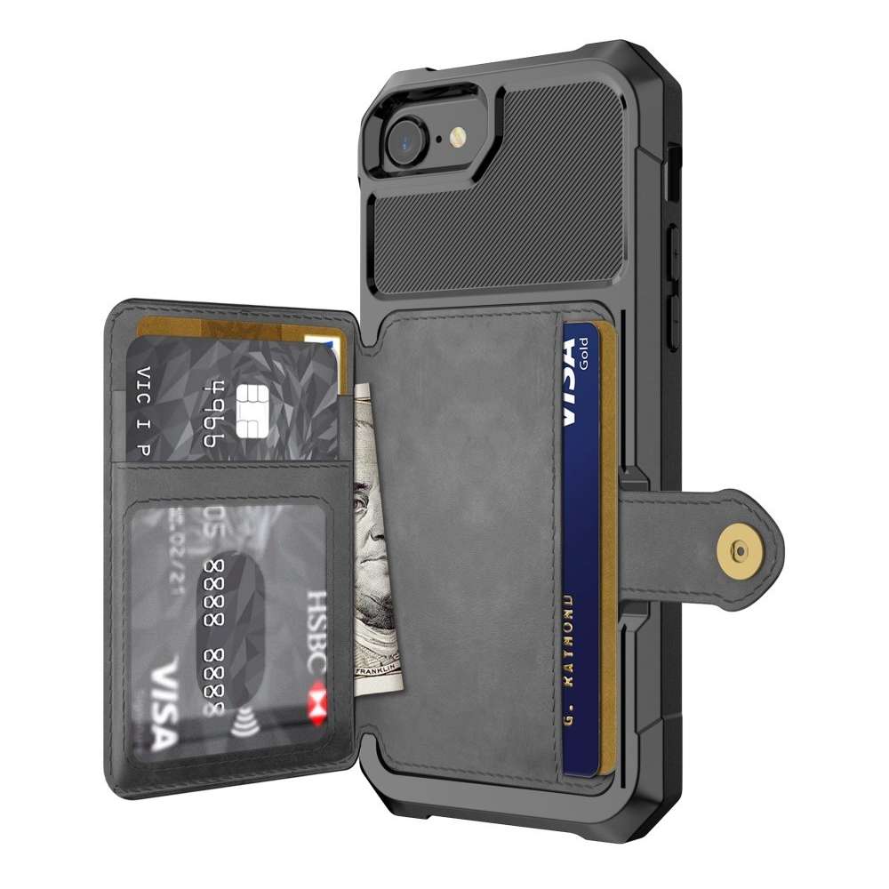 Just Case Magnetic Card Holder Hybrid Case hoesje voor iPhone 6 6s 7 8 SE 2020 en SE - zwart