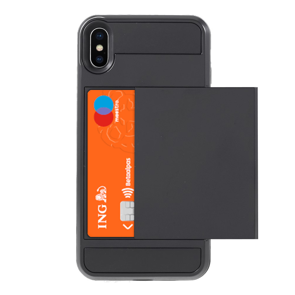 pasjeshouder hoesje iPhone XS Max hardcase portemonnee - Zwart