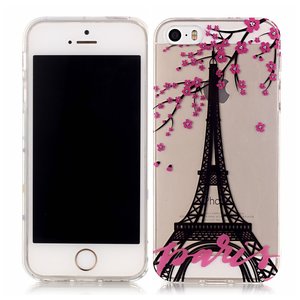 Ieder middernacht helper Parijs Eiffeltoren bloesem hoesje TPU case iPhone 5 5s SE 2016 Transparant  Roze Zwart